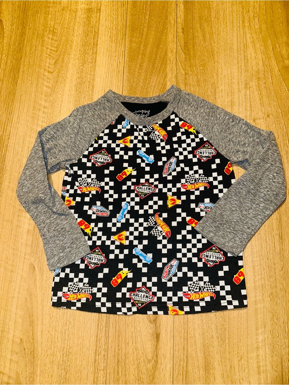 Jumping Beans Checkered Hotwheels Race Car Long-Sleeve Raglan Tee